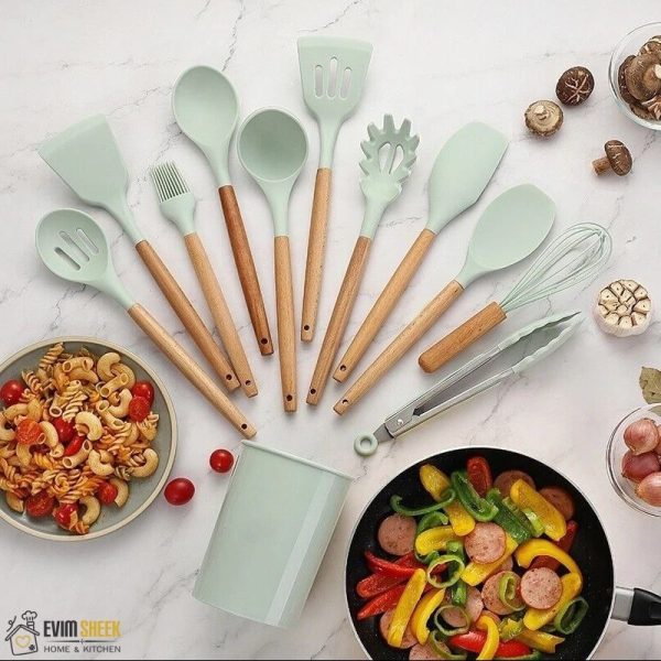 ست کفگیر و ملاقه و ابزار آشپزخانه سلیکونی 12تیکه