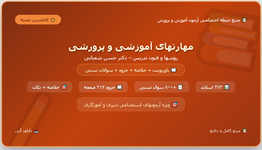 کامل ترین خلاصه کتاب روشها و فنون تدریس دکترحسن شعبانی pdf - ppt + نمونه سوالات و پاسخنامه